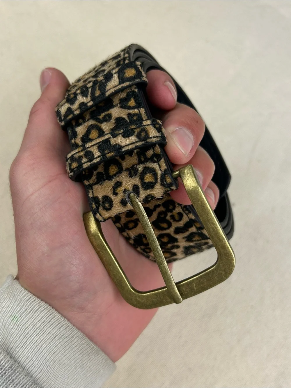 Vintage style cheetah leopard print fur belt american western boho black and tan